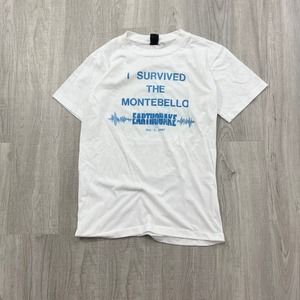 VINTAGE 1987 Montebello Earthquake Single Stitch Shirt Size Medium M Mens White